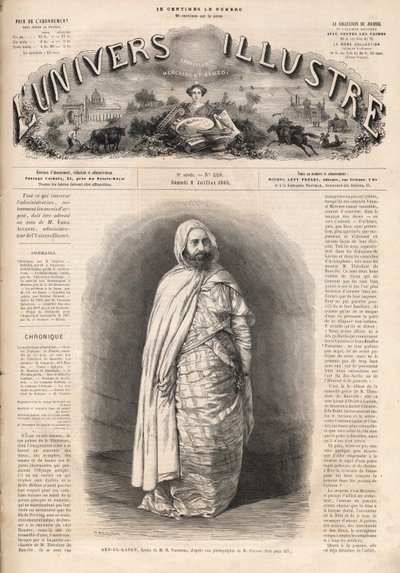 Ben Mahi Ed Din Abd El Kader（1808-1883）的肖像，睫毛膏的阿米尔，军事和宗教领袖。 作者 法语学校
