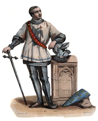 Bertrand Duguesclin (Du Guesclin)(1320-1380)的肖像，布列塔尼骑士和法国军事指挥官，插图来自Edmond Mennechet的《Le Plutarque Français》。 作者 法语学校