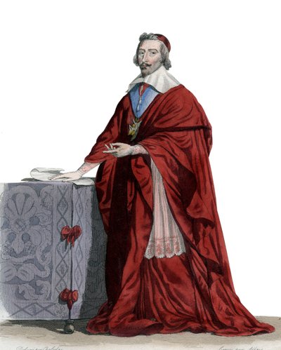 红衣主教黎塞留（Armand Jean du Plessis）（1585-1642），法国牧师，贵族和政治家的肖像。 作者 法语学校
