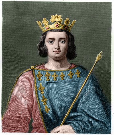 法国国王查理四世（1294年-1328年）的肖像--载于拉瓦勒的《法国历史》，雕版，有日期。 作者 法语学校