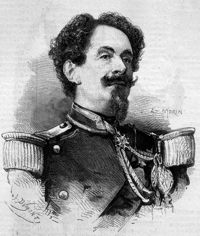 瓜德罗普岛总督查尔斯-维克多-弗雷博（弗雷博将军）（1813-1888）的肖像。1860年2月11日《世界画报》第148期上的版画。 作者 法语学校