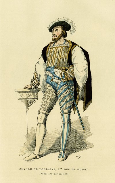 Portrait of Claude de Lorraine (1496-1550), First Duke of Guise. Colour engraving, in “France et les francais a travers les siecles”” by Augustin Challamel, F.Roy editor, Paris 1882. Selva Collection. 作者 法语学校
