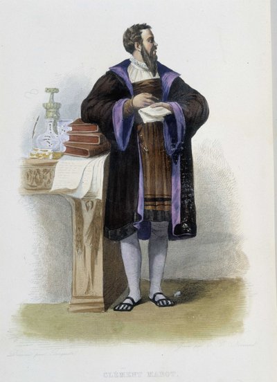 法国诗人 Clement des Marets dit Marot 的肖像（1496-1544） - 在“Le Plutarque francais”中，Ed. Mennechet 作者 法语学校