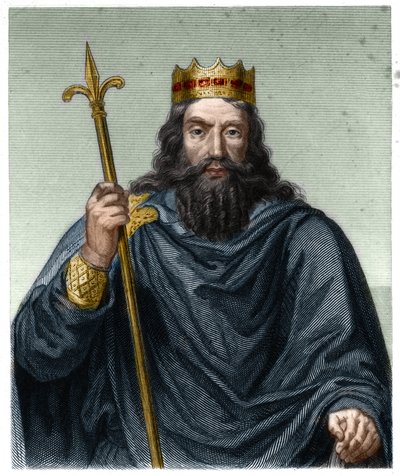 法兰西国王克洛维斯一世（466-511年）的肖像--载于拉瓦列的《法兰西历史》，雕刻，下同。 作者 法语学校