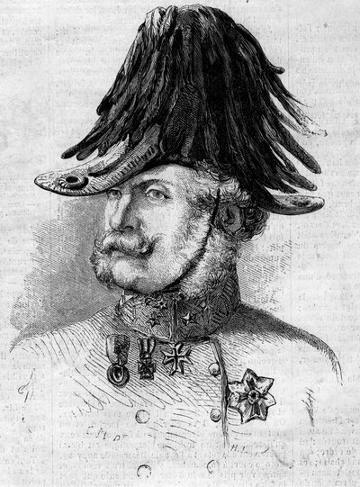 费伦茨-久莱伯爵（1797-1868）的肖像，他是指挥奥地利在伦巴第省的军队的菲尔德中将。4月30日《世界画报》第107期上的版画 作者 法语学校