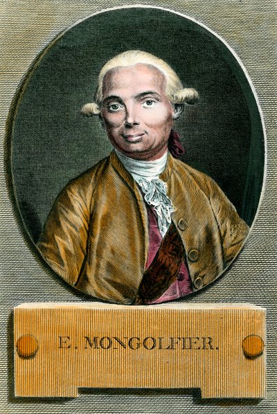热气球的发明者Etienne de Montgolfier（1745-1799）的肖像。18世纪的雕版画。私人收藏。 作者 法语学校