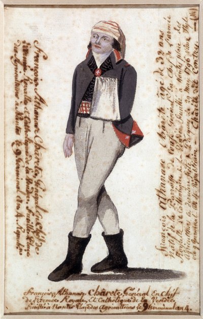 来自Charette de la Contrie（1763-1796）的弗朗索瓦-阿塔纳斯（Francois-Athanase）肖像，手臂戴着围巾，旺地的保皇党领袖 - 南特Dobree博物馆 作者 法语学校