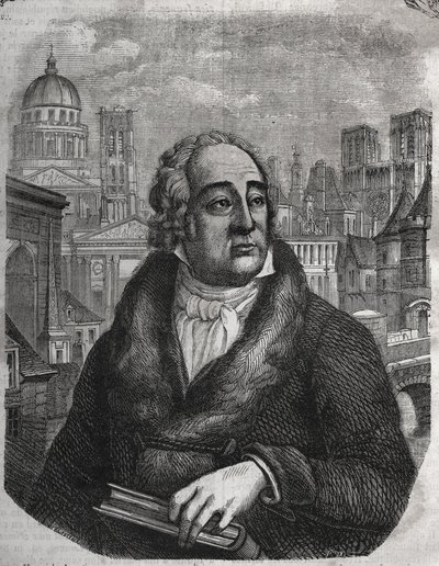 雅克·安托万·杜拉雷 (Jacques Antoine) (1755-1835) 的肖像，法国考古学家和历史学家 - 雅克·安托万·杜拉雷 (Jacques Antoine Dulaure) 的“巴黎的物质、公民和道德历史：从第一个历史时代到今天”的版画。 1853年 作者 法语学校