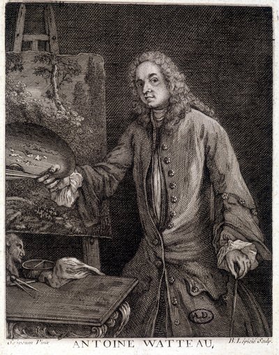 法国画家让-安托万-华托（1684-1721 年）的肖像 - 版画 作者 法语学校
