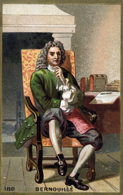 让-伯努利（Johann Bernouilli）（1667-1748）的肖像，19世纪末的彩色石版画。 作者 法语学校