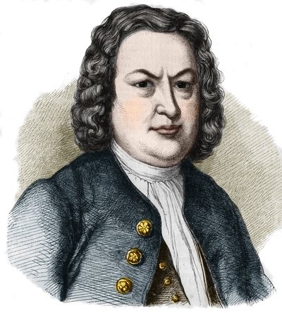 让-塞巴斯蒂安（Johann Sebastian）-巴赫（1685-1750）德国作曲家的肖像。1858年的雕版画。 作者 法语学校