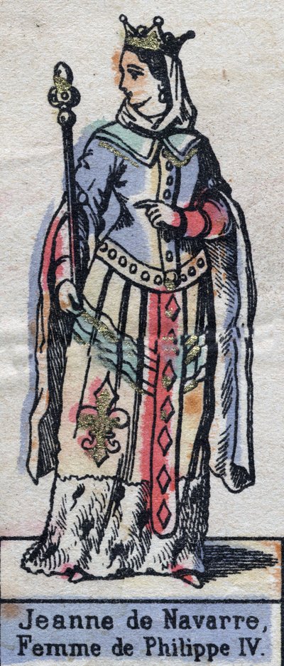 纳瓦拉的让娜-伊雷（1273-1304）的画像，法国腓力四世的妻子。(卡佩王朝）。)19世纪末的插图。 作者 法语学校