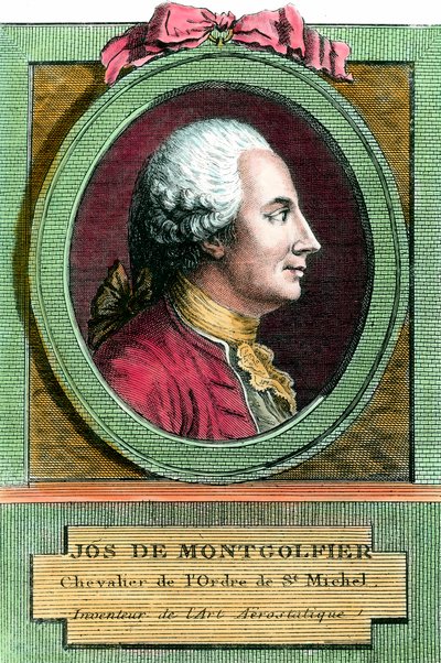 Joseph de Montgolfier (1740 - 1810)热气球的发明者的肖像。18世纪的雕版画。私人收藏。 作者 法语学校