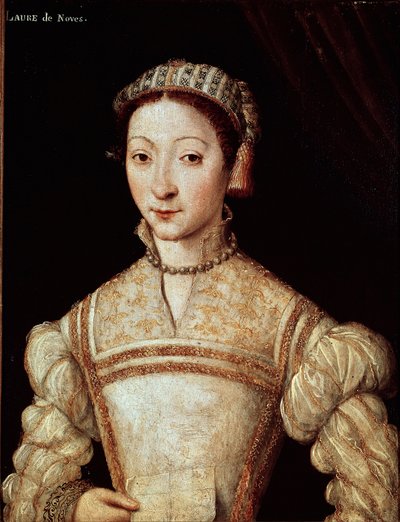 诺维斯（1308-1348）的劳尔（劳拉）肖像，佩特拉尔克（Francesco Petrarca）的心爱女人 16世纪法国画派的画作，太阳。21 x 28 cm Chantilly, musee Conde - Laura de Noves (1308-1348)的肖像，Francesco Petrarcas心爱的女人 作者 法语学校
