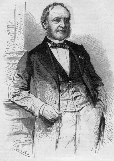 路易斯-克里斯托夫-弗朗索瓦-哈谢特（1800-1864）的肖像，法国编辑。1864年8月13日《世界画报》第383期上的版画。 作者 法语学校