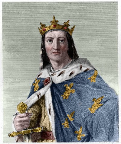 法国国王路易八世（1187-1226）的肖像--载于拉瓦列的《法兰西历史》，雕刻版，有日期。 作者 法语学校