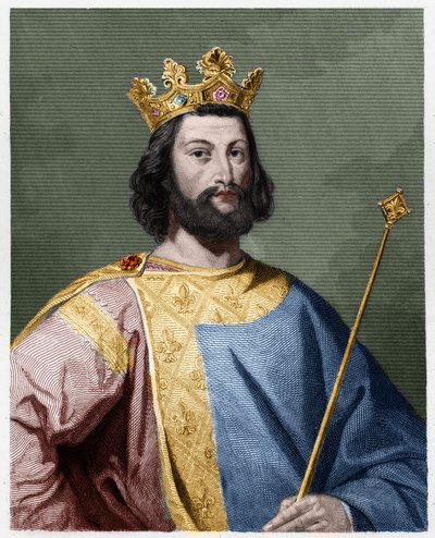 年轻的路易七世（1120-1180），法国国王的肖像--载于拉瓦勒的 "法国历史"，雕版画，有日期。 作者 法语学校