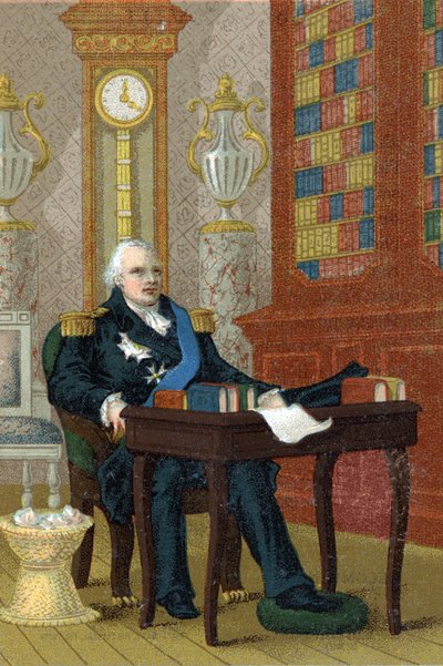 法国国王路易十八 (1755-1824) 的肖像。 作者 法语学校