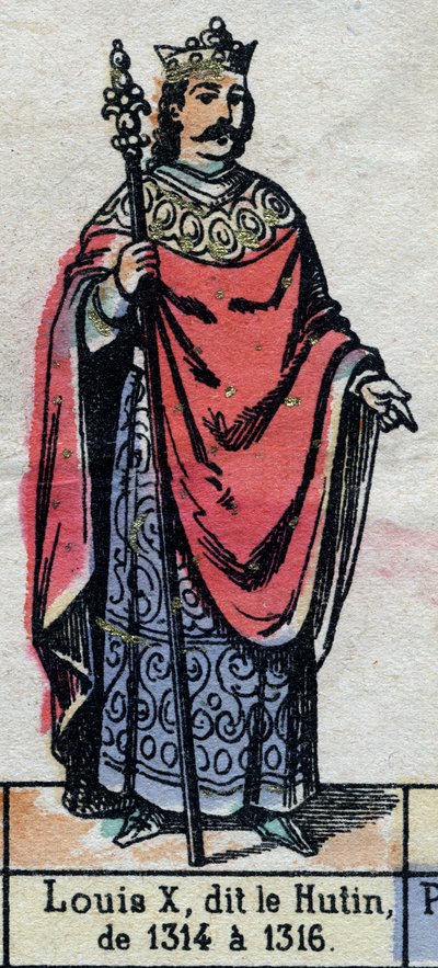 法国路易十世的肖像，被称为路易-胡廷（1289-1316）（卡佩特王朝）。19世纪末的插图。 作者 法语学校