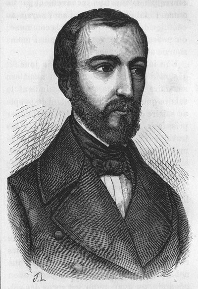 法国政治家 M. de Falloux 的肖像（1811 - 1886 年）。 亨利·马丁 (Henri Martin) 的《法兰西史》中的雕刻。 标准差。 19 世纪。 作者 法语学校