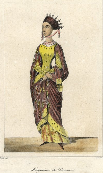 Portrait of Marguerite de Provence (1221 - 1295), Queen of France, wife of Louis IX. Engraving 19th century. 作者 法语学校