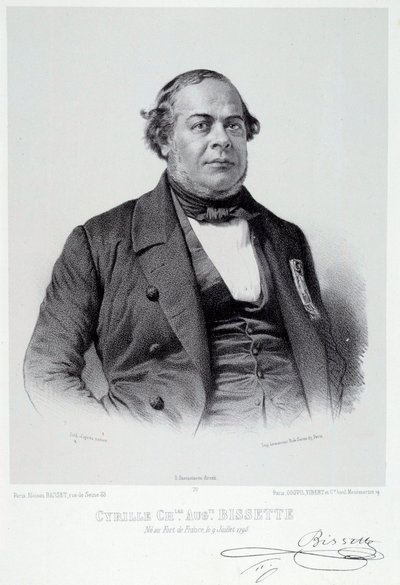 马提尼克政治家西里尔-查尔斯-奥古斯特-比塞特（1795-1858）的画像，他是法国废除奴隶制的伟大支持者。19世纪沙特尔的雕版画，艺术博物馆 作者 法语学校