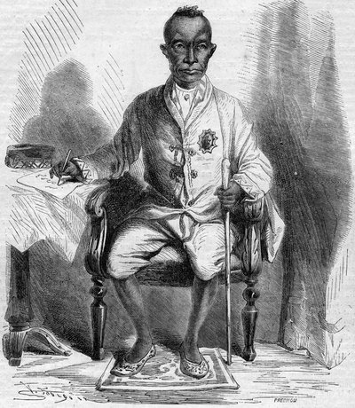 暹罗（今天的泰国）国王Mongkut（拉玛四世或Phrachomklao）（1804-1868）的肖像。1861年7月13日《世界画报》第222期上的版画。 作者 法语学校