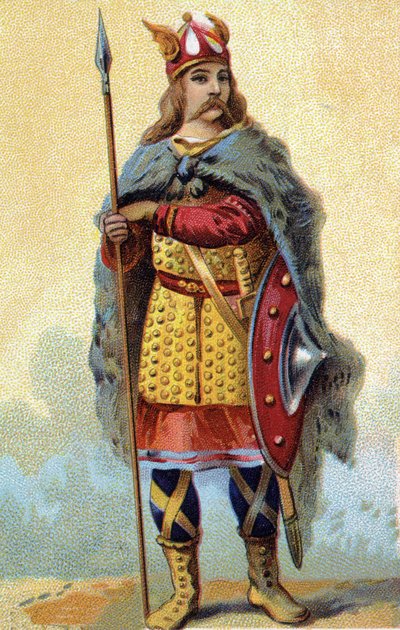 Portrait of Pharamond (or Pharamun or Faramund or Paramund), king of the Salian Francs (reign between 420-428). Chromolithography around 1890. 作者 法语学校