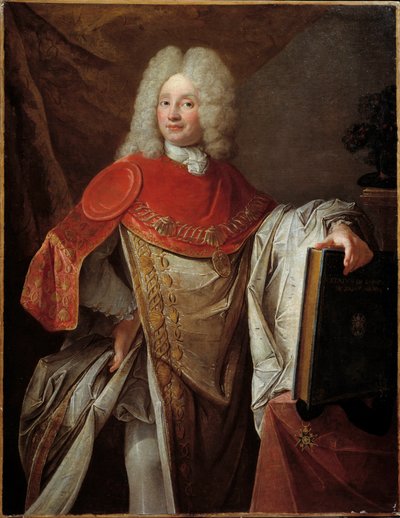 圣迈克尔骑士菲利普·约瑟夫·贝浩登·德·巴蒙德 (Philippe Joseph Perrotin de Barmond) 的肖像，身着法国画派绘画勋章的全套服装。 1720 太阳。 1.33x1.03 米巴黎，荣誉军团博物馆 - 巴蒙德的菲利普·约瑟夫·佩浩登肖像，骑士 作者 法语学校