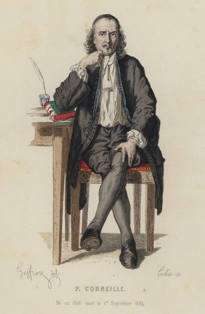 法国剧作家皮埃尔·科奈耶 (Pierre Corneille) 的肖像（彩色版画） 作者 法语学校