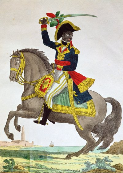 Toussaint Louverture（1743-1803）在马背上的肖像，19世纪初（彩色雕刻） 作者 French School