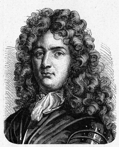 沃邦（1633 - 1707）的肖像。(Sébastien Le Prestre de Vauban) (法国侯爵和军事工程师) - 在 "科学专辑；杰出的科学家；伟大的发现" 1896年。 作者 法语学校