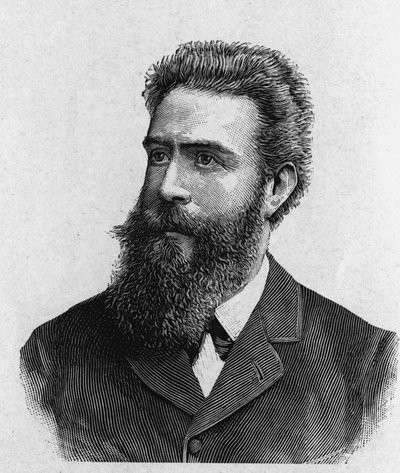 威廉·康拉德·伦琴 (Roentgen) 的肖像 (1845 - 1923) - 在“科学相册”中； 杰出的科学家； 伟大的发现””” 1896 年。 作者 法语学校