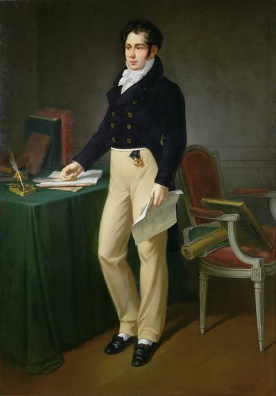 拿着聋哑人和盲人的杂志的一个年轻人的画象，c.1830-40 作者 French School