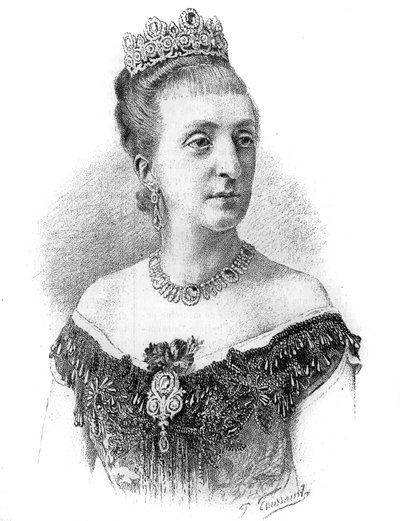 巴黎伯爵夫人玛丽-伊莎贝尔（Marie-Isabelle）-奥尔良（1848-1919）的画像。刊登在《世界画报》上的版画，1886年5月22日。 作者 法语学校
