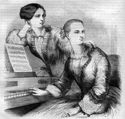 德国舞蹈家克鲁维利姐妹的画像。苏菲-克鲁维利（Johanna Sofia Charlotte Cruwell，dit）（1826-1907）和玛丽-克鲁维利（Friederike Marie Cruwell，dit）（1824-1868）。1852年的雕版画。 作者 法语学校