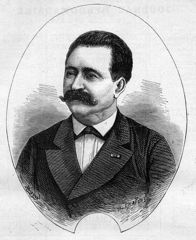 尼古拉医生"（Faure Nicolay，法国魔术师？）的肖像。1877年6月9日《世界画报》第1052期上的版画。 作者 法语学校
