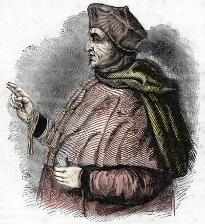 伊夫克-皮埃尔-考尚（1371-1442 年）的肖像（皮埃尔-考尚-博韦主教肖像），圣女贞德诉讼的授权官员雕刻 作者 法语学校