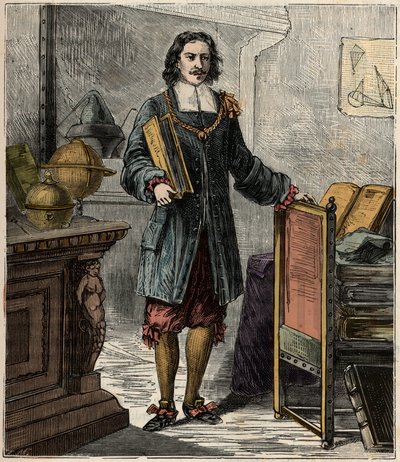 德国工程师和物理学家Otto von Guericke (1602-1686)的肖像 - Otto von Guericke (Otto de Guericke)的画像 作者 法语学校