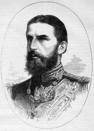 罗马尼亚王子查尔斯-德-霍恩佐伦-西格马林格（1839-1914）的肖像，他是以查尔斯一世（卡罗尔一世）为名的未来国王。1877年6月23日《世界画报》第1054期上的版画。 作者 法语学校