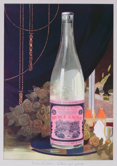 明信片广告来自Source Cachat的Evian水，1906年 作者 法语学校