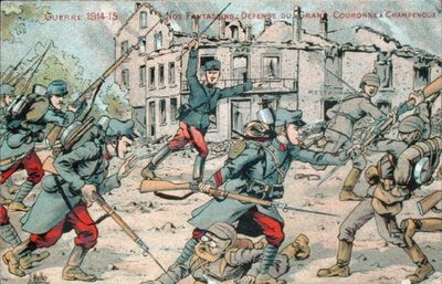 描绘法国步兵防守尚佩诺的明信片 作者 法语学校