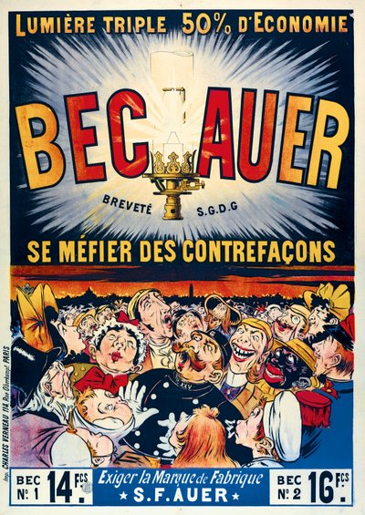 海报广告Becauer石油灯，由Charles Verneau，1890年印刷 作者 French School