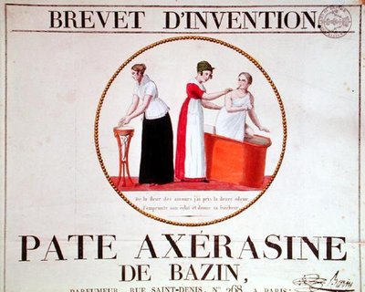 广告海报 "Pate Axerasine de Bazin"，19世纪初（彩色雕版）。 作者 法语学校