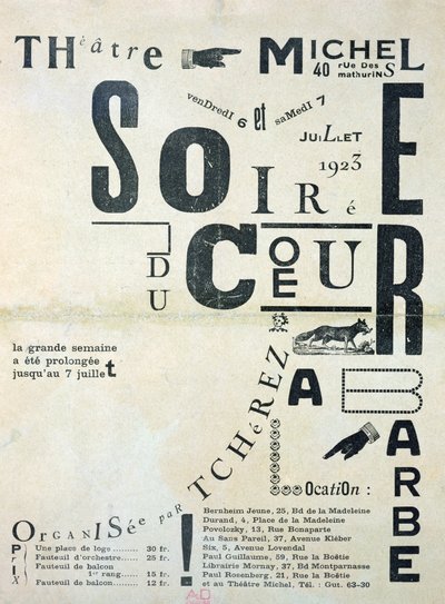 1923年7月6日和7日，剧院米歇尔的海报广告Soiree du Coeur a Barbe 作者 French School