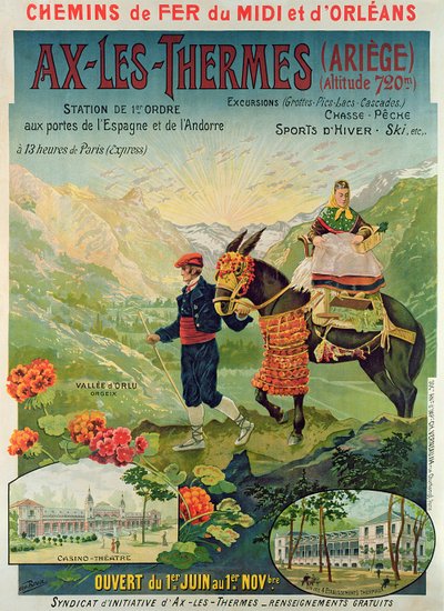宣传法国Ax-Les-Thermes滑雪胜地的海报，c.1900 作者 French School