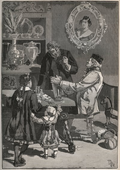 Potichomy，19世纪模仿中国和日本瓷器花瓶的一种工艺。1880年阿道夫-比塔尔（Adolphe BITARD）在 "Les arts et metiers illustrstres "中的版画。 作者 法语学校