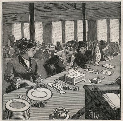 陶器：19世纪法国的瓷器绘画工作室。1880年阿道夫-比塔尔（Adolphe BITARD）在 "Les arts et metiers illustrstres "中的版画。 作者 法语学校