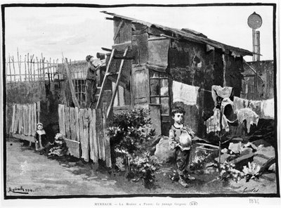 巴黎的贫困：贫民窟，Gergovie 的通过。 1884. 圣经。 装饰艺术。 作者 法语学校