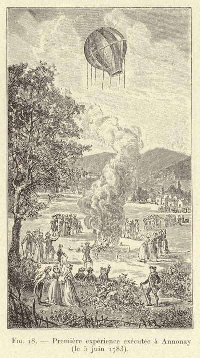 在 Annonay 进行的第一次实验（1783 年 6 月 5 日）（雕刻） 作者 法语学校